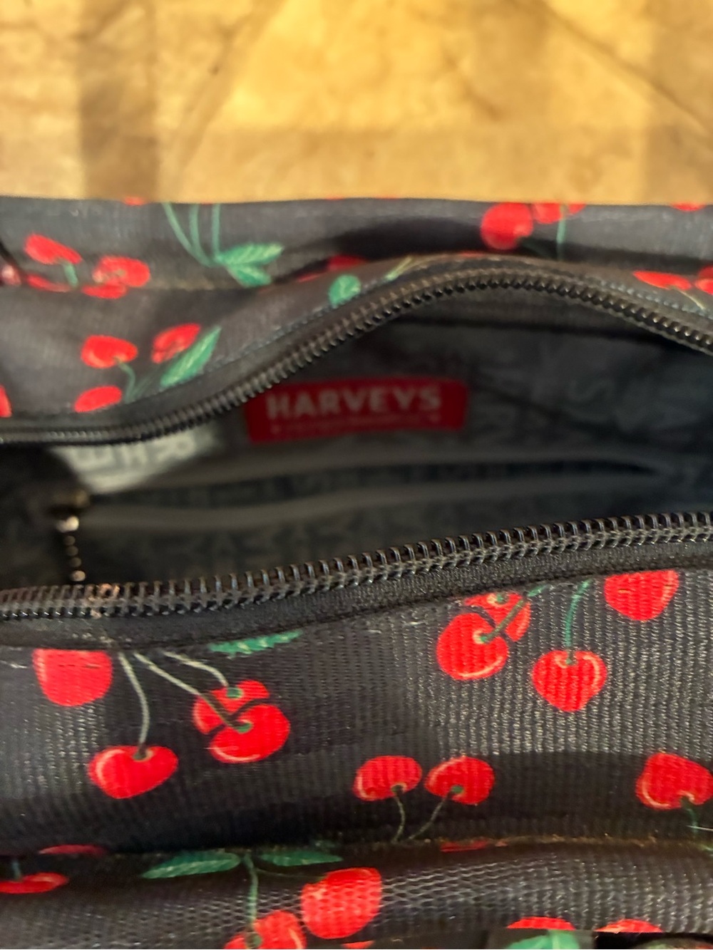 Harveys Black Cherry Print Woven Shoulder Bag - Picture 2 of 4